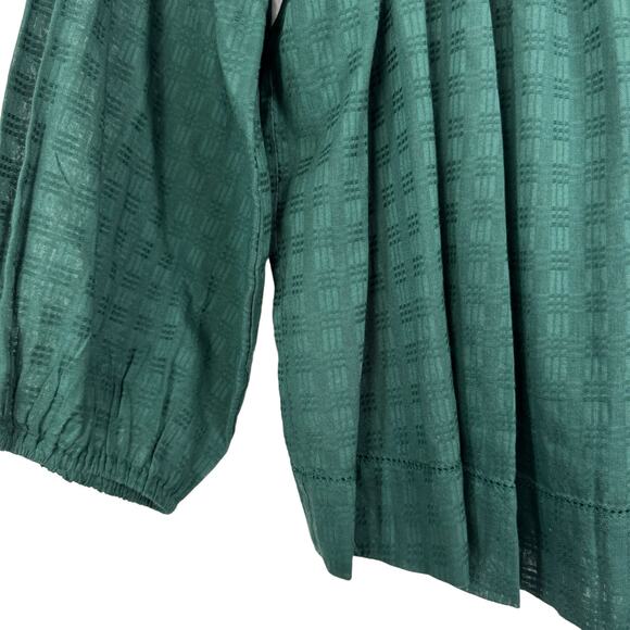 The Great NWT Sea Glass Top Palm Leaf Green Smocked Billowy Checked Cotton Top - Picture 11 of 16